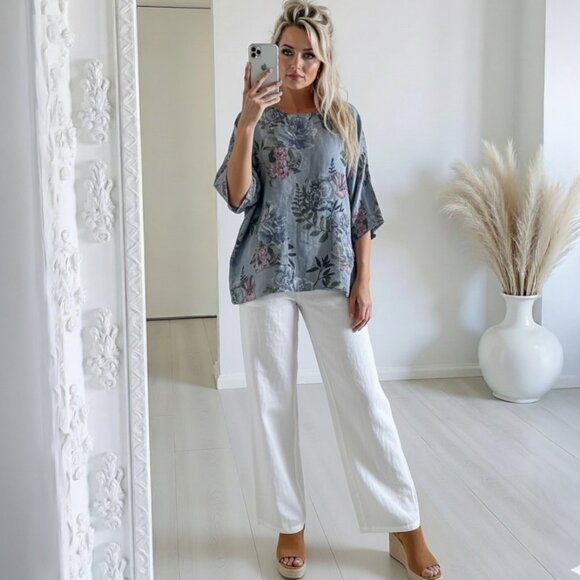 Francesca Bettini Linen Floral Top - Picture 2 of 8